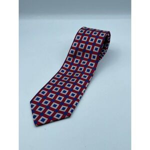 Robert Talbott Best of Class Silk Tie Red Blue White Geometric Square Pattern